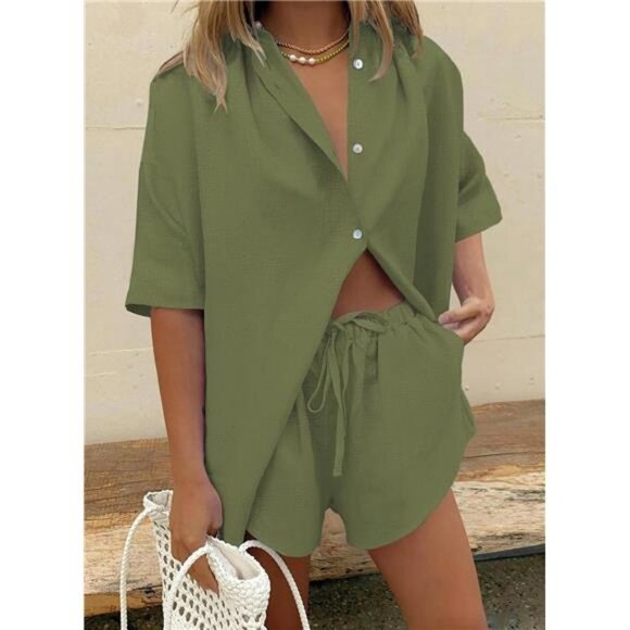 2 Piece Outfit Summer Short Sleeve Top and Shorts Sweatsuit Set - Picture 2 of 7